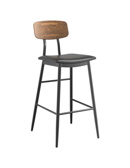 Barstool with Antique Walnut Back &amp Black Vinyl Seat | Stalwart DA-GS60606BWALNUTBLACK
