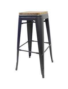 High Bar stool with Wooden Seat Dark Grey Indoors | Stalwart DA-WW166DG