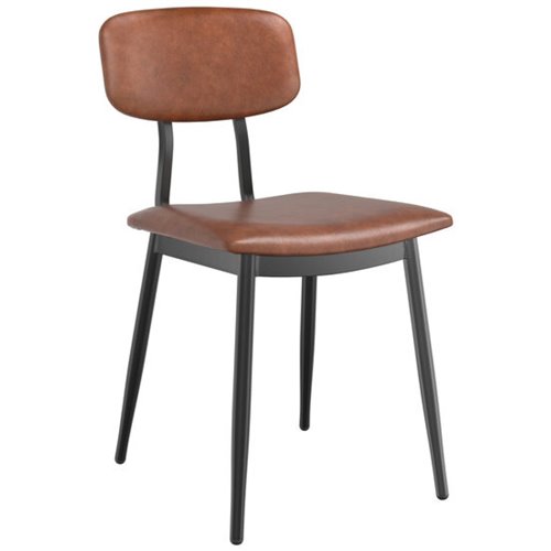 Black Steel Chair with Brown Vinyl Cushion Seat &amp Brown Vinyl Back | Stalwart DA-GS60606BROWNCUSHSEATBROWNBACK