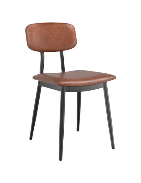 Black Steel Chair with Brown Vinyl Cushion Seat &amp Brown Vinyl Back | Stalwart DA-GS60606BROWNCUSHSEATBROWNBACK