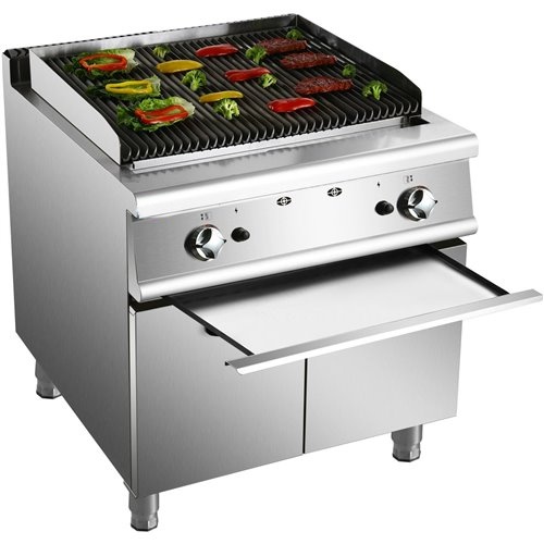 Professional Gas Lava Rock Grill with Cabinet Base 18kW 900mm Depth | Stalwart DA-HGL907