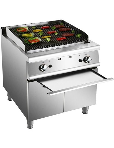 Professional Gas Lava Rock Grill with Cabinet Base 18kW 900mm Depth | Stalwart DA-HGL907