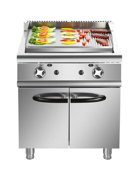 Professional Gas Griddle with Cabinet Base 9.2kW Smooth/Ribbed 700mm Depth | Stalwart DA-ADX706