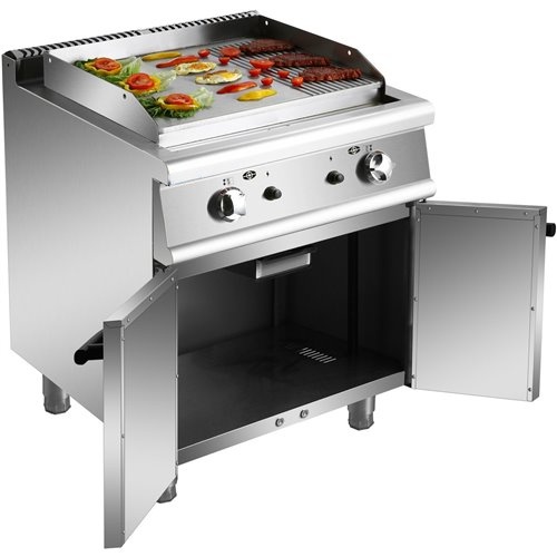 Professional Gas Griddle with Cabinet Base 9.2kW Smooth/Ribbed 700mm Depth | Stalwart DA-ADX706