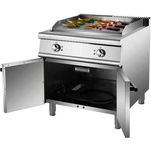 Professional Electric Griddle with Cabinet Base 12kW Smooth/Ribbed 900mm Depth | Stalwart DA-HER906A