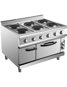 Commercial Electric Cooker 6 Burners with Electric Oven 15.6kW+4.8kW 900mm Depth | Stalwart DA-HRQ962A