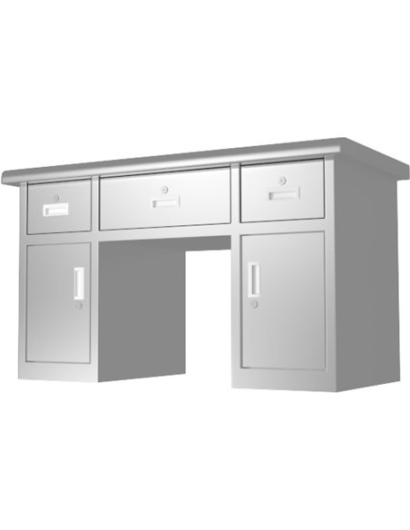 Commercial Stainless Steel Work Desk 2 Doors &amp 3 Drawers 1400x700x760mm | Stalwart DA-MBSS201H76OT
