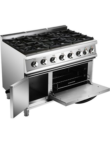 Professional Gas range 6 burners 45kW Electric Oven 5.8kW 700mm Depth | Stalwart DA-ADX776A