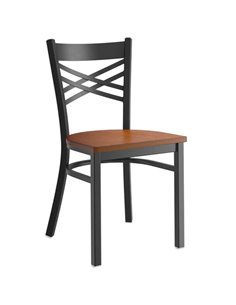 Black Steel Cross Back Chair with Antique Walnut Seat | Stalwart DA-GS6F0BBLACKWALNUTSEAT