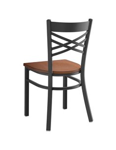 Black Steel Cross Back Chair with Antique Walnut Seat | Stalwart DA-GS6F0BBLACKWALNUTSEAT 2