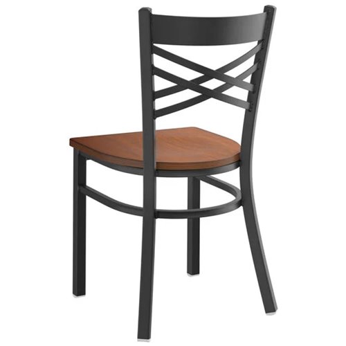 Black Steel Cross Back Chair with Antique Walnut Seat | Stalwart DA-GS6F0BBLACKWALNUTSEAT