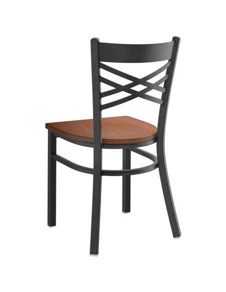 Black Steel Cross Back Chair with Antique Walnut Seat | Stalwart DA-GS6F0BBLACKWALNUTSEAT
