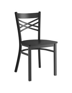 Black Steel Cross Back Chair with Black Wood Seat | Stalwart DA-GS6F0BBLACKWOODSEAT