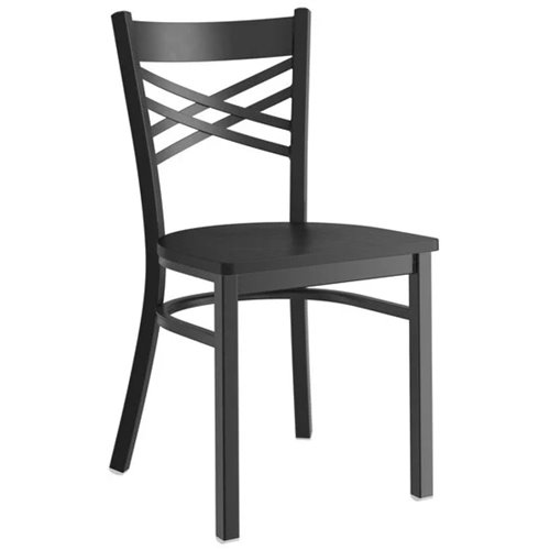 Black Steel Cross Back Chair with Black Wood Seat | Stalwart DA-GS6F0BBLACKWOODSEAT
