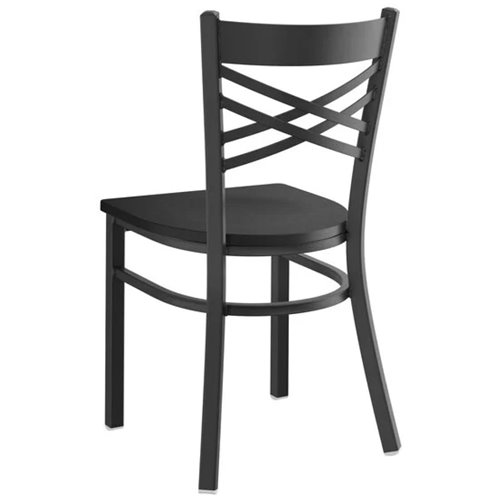 Black Steel Cross Back Chair with Black Wood Seat | Stalwart DA-GS6F0BBLACKWOODSEAT