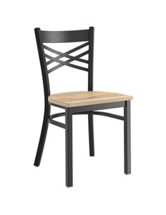 Black Steel Cross Back Chair with Driftwood Seat | Stalwart DA-GS6F0BBLACKDRIFTWOODSEAT