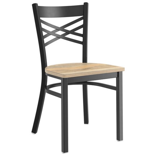 Black Steel Cross Back Chair with Driftwood Seat | Stalwart DA-GS6F0BBLACKDRIFTWOODSEAT