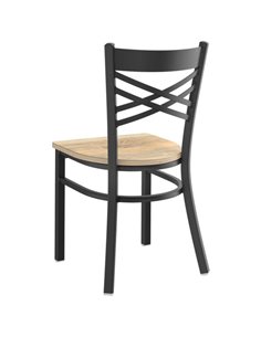 Black Steel Cross Back Chair with Driftwood Seat | Stalwart DA-GS6F0BBLACKDRIFTWOODSEAT 2