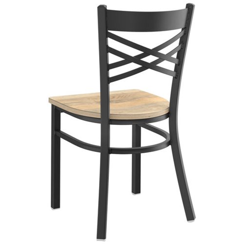 Black Steel Cross Back Chair with Driftwood Seat | Stalwart DA-GS6F0BBLACKDRIFTWOODSEAT