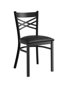 Black Steel Cross Back Chair with Black Vinyl Cushion Seat | Stalwart DA-GS6F0BBLACKCUSHSEAT