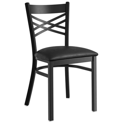 Black Steel Cross Back Chair with Black Vinyl Cushion Seat | Stalwart DA-GS6F0BBLACKCUSHSEAT