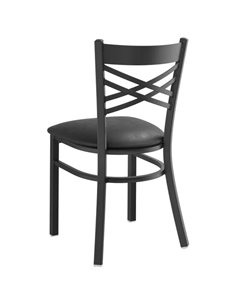 Black Steel Cross Back Chair with Black Vinyl Cushion Seat | Stalwart DA-GS6F0BBLACKCUSHSEAT 2