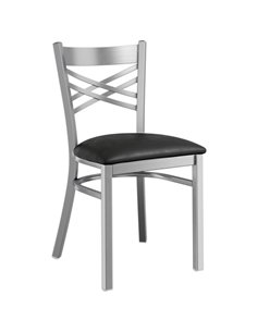 Steel Cross Back Chair with Black Vinyl Cushion Seat | Stalwart DA-GS6F0BSSTEELCUSHSEAT
