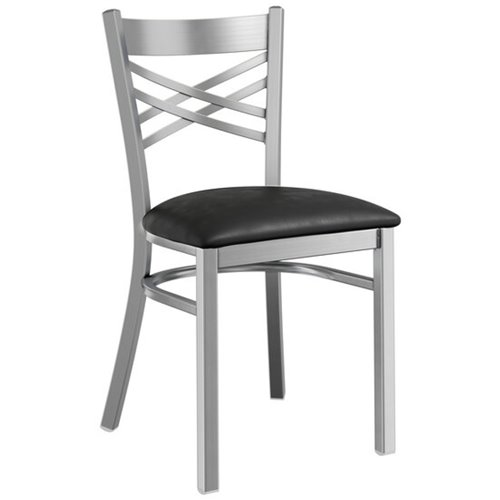 Steel Cross Back Chair with Black Vinyl Cushion Seat | Stalwart DA-GS6F0BSSTEELCUSHSEAT