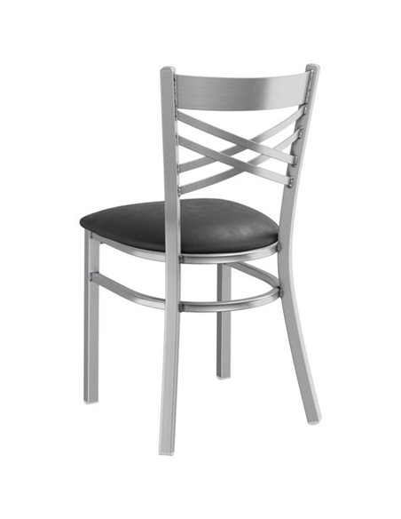 Steel Cross Back Chair with Black Vinyl Cushion Seat | Stalwart DA-GS6F0BSSTEELCUSHSEAT