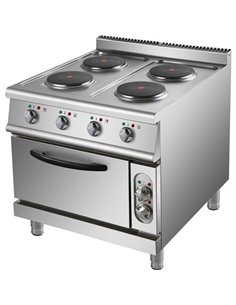 Commercial Electric Cooker 4 Burners with Electric Oven 10.4kW+4.8kW 900mm Depth | Stalwart DA-HRQ912A