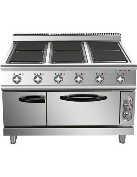 Commercial Electric Cooker 6 Square Burners with Electric Oven 24kW+4.8kW 900mm Depth | Stalwart DA-HSQ962B