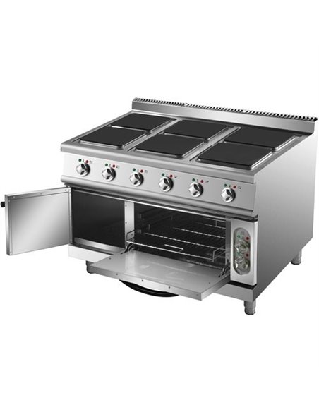 Commercial Electric Cooker 6 Square Burners with Electric Oven 24kW+4.8kW 900mm Depth | Stalwart DA-HSQ962B
