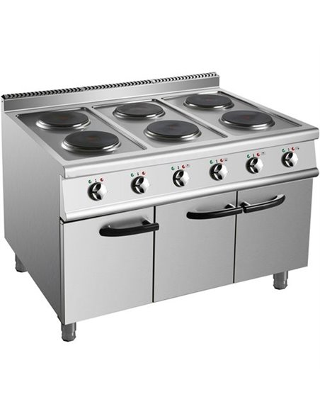 Commercial Electric Cooker 6 Burners with Cabinet Base 15.6kW 900mm Depth | Stalwart DA-HRQ962