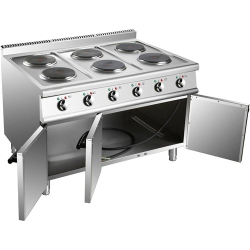 Commercial Electric Cooker 6 Burners with Cabinet Base 15.6kW 900mm Depth | Stalwart DA-HRQ962
