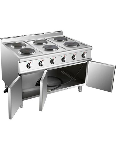 Commercial Electric Cooker 6 Burners with Cabinet Base 15.6kW 900mm Depth | Stalwart DA-HRQ962