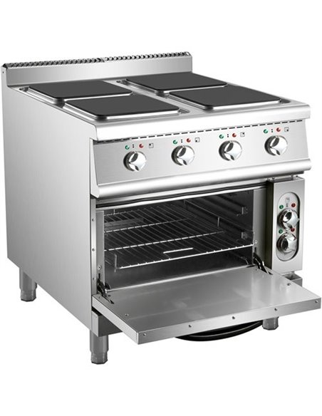 Commercial Electric Cooker 4 Square Burners with Electric Oven 16kW+4.8kW 900mm Depth | Stalwart DA-HSQ912B