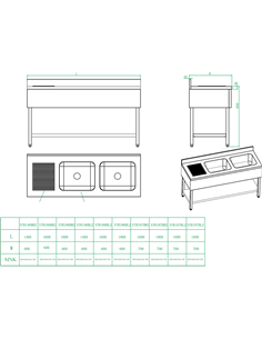 Commercial Sink Stainless steel 2 bowls Left Bottom shelf Splashback 1800mm Depth 700mm | Stalwart DA-THSTR187BL2 2