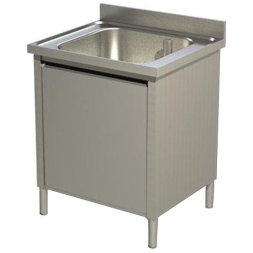 Commercial Sink with Cupboard Stainless steel 1 bowl Splashback Width 600mm Depth 700mm | Stalwart DA-THSSR67BM1