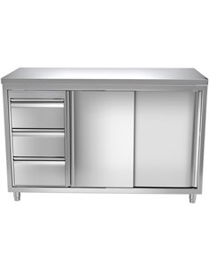 Commercial Worktop Floor Cupboard 3 drawers Left 2 sliding doors Stainless steel Width 1600mm Depth 700mm | Stalwart DA-THASR167