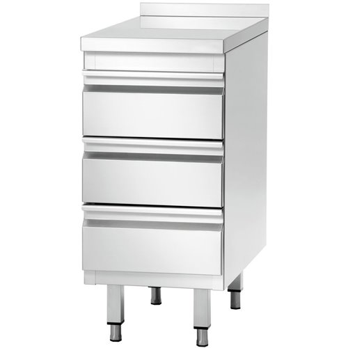 Commercial Drawer cabinet Stainless steel 3 drawers Upstand Width 500mm Depth 600mm | Stalwart DA-THSS3R56A