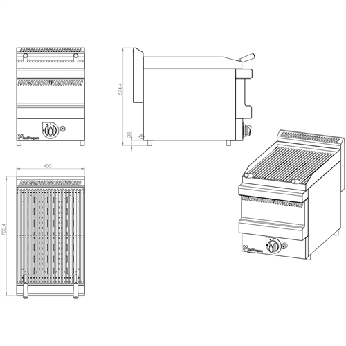 Professional Vapour Grill Gas 3 burners 11kW | Stalwart DA-VG4070GT