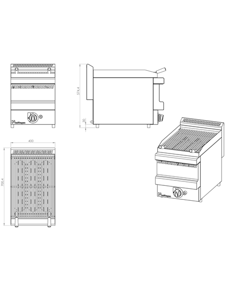 Professional Vapour Grill Gas 3 burners 11kW | Stalwart DA-VG4070GT