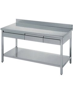 Professional Work table 3 drawers Stainless steel Bottom shelf Upstand 1800x600x900mm | Stalwart DA-THATS186A3D