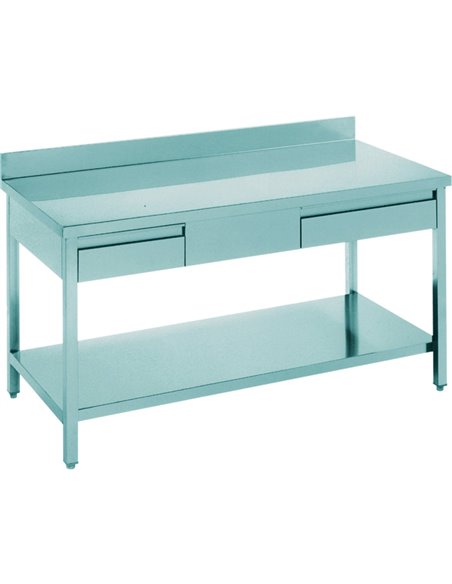 Professional Work table 2 drawers Stainless steel Bottom shelf Upstand 1400x700x900mm | Stalwart DA-THATS147A2D