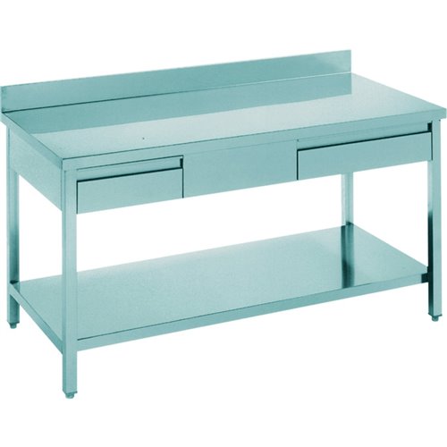 Professional Work table 2 drawers Stainless steel Bottom shelf Upstand 2000x700x900mm | Stalwart DA-THATS207A2D