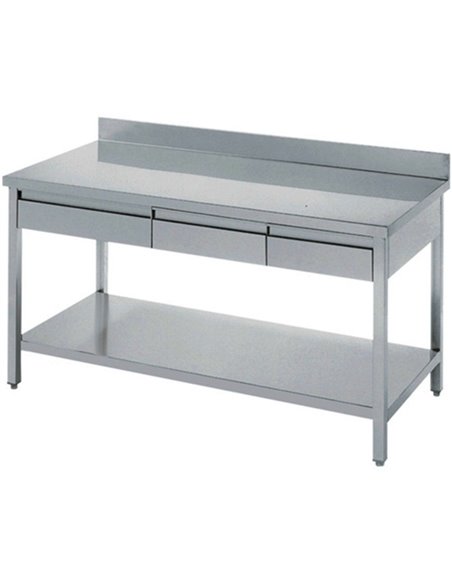 Professional Work table 3 drawers Stainless steel Bottom shelf Upstand 2000x700x900mm | Stalwart DA-THATS207A3D