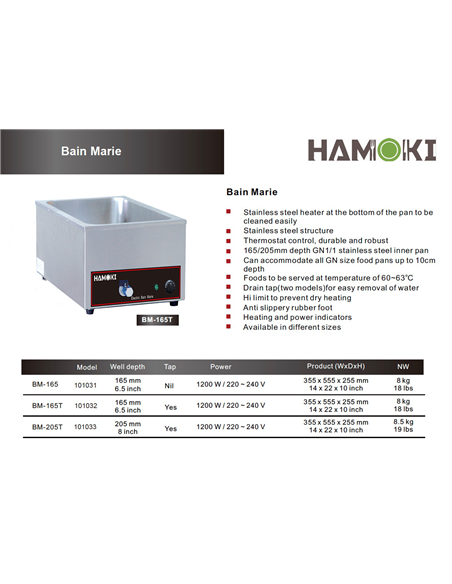 101032 - Bain Marie Wet Heat Depth 150mm - With Drain Tap