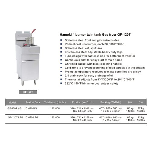 101070 - GF120T 4 Burner Twin Tank Gas Fryer with Twin Baskets