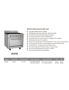 101076 - Hamoki Gas Range 6 Burner with Oven HKR-6S 2