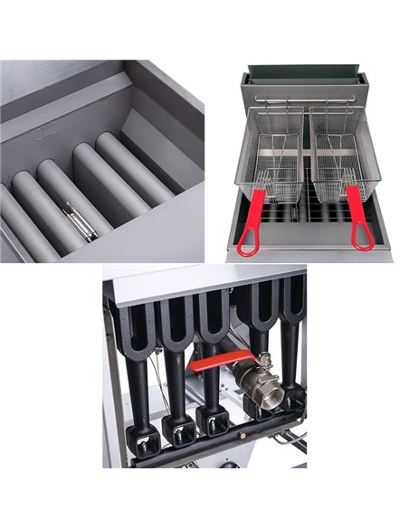 101072 - GF150 5 Burner Gas Fryer Single Tank with Twin Baskets